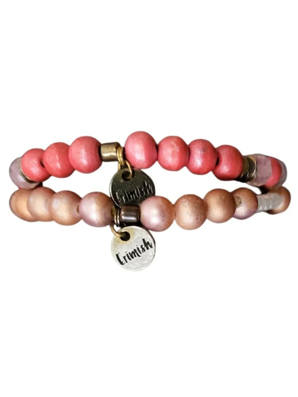 ERIMISH Pink & Peach Beaded Stackable Stretch Bracelets - Set of 2